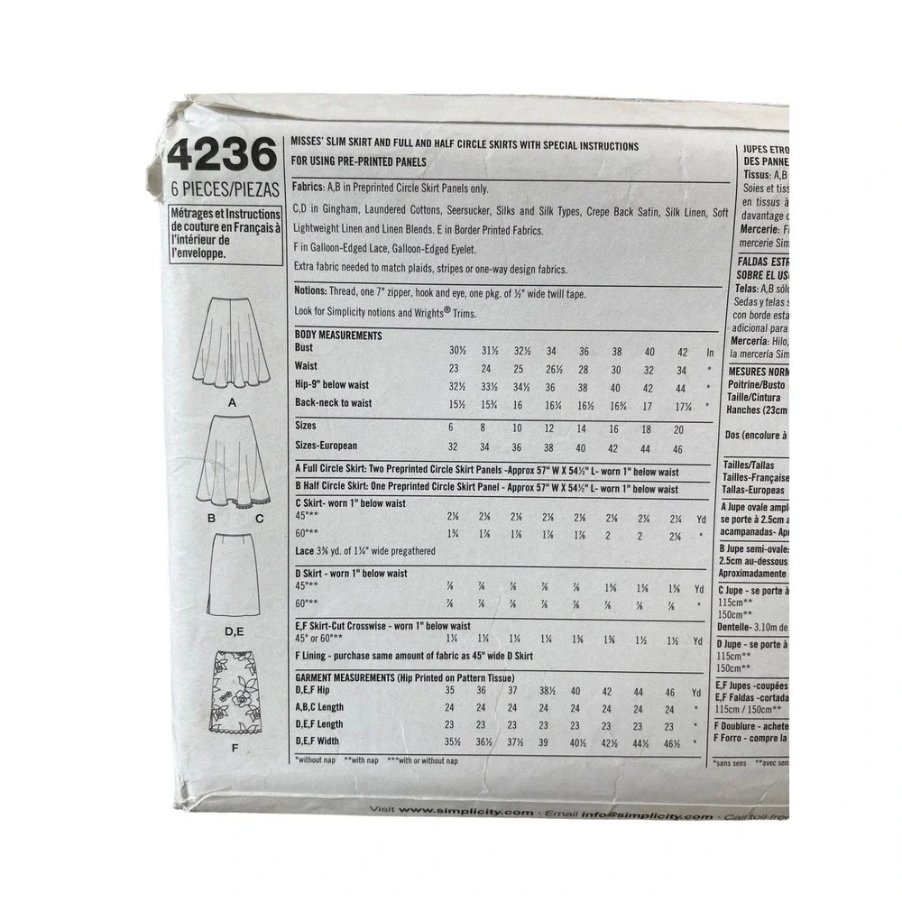 Simplicity Sewing Pattern‎ 4236 Skirts 6 Styles Easy Misses Size 12-20